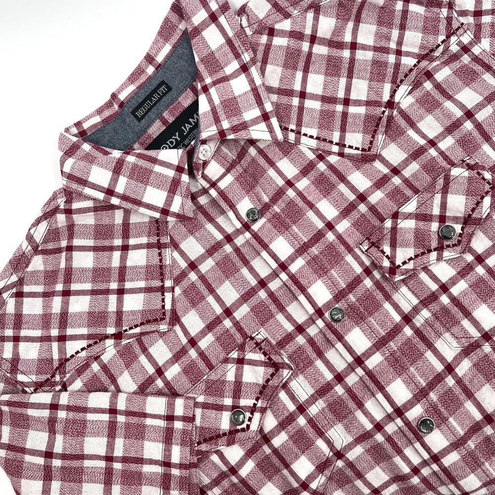 CODY JAMES Men's S Regular Fit Maroon/White Plaid Pearl-Snap Short-Sleeve Shirt